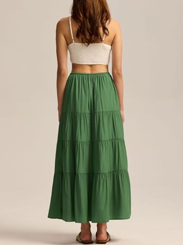 Maxi Skirts for Women Summer Layered Elastic Waist Drawstring Skirt A-Line Pleated Beach Vacation Boho Long Skirt4