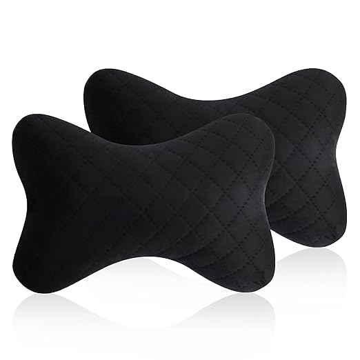Malik AUTO Universal Car Neck Rest Headrest Pillow Soft Cushion Cervical Pain Relief Support with Adjustable Straps for All Cars Driving Seat Office Chair, Travel Pack of 2 (Black-Velvet)-image-42