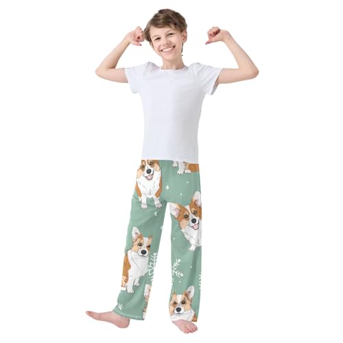 Corgi Snowflake Boys Long Pants Soft Trousers Elastic Waist Kids Lounge Bottoms with Pockets S-XL2