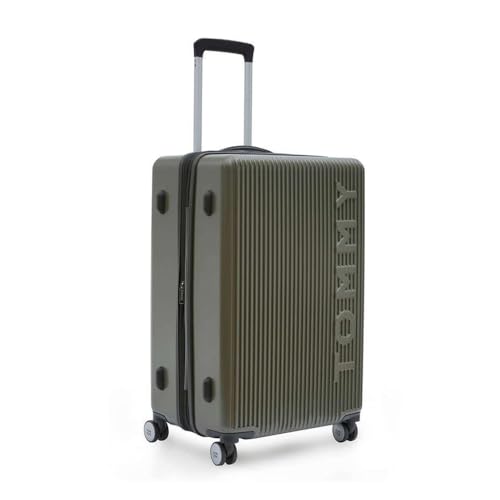 Image of Tommy Hilfiger Medium Hard Luggage Empire X - Olive | Check-in Trolley Bag with TSA Lock | 360 Spinner Double Wheels | Telescopic Handle | Polycarbonate Shell Suitcase | 68cm | 63L Capacity