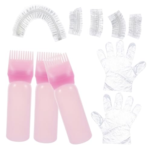 Homoyoyo Kit De Accesorios Para Teñir El Cabello 1 Unidad Portátil Completo Botella Aplicadora y Guantes Para Uso Doméstico y Profesional, Color Rosa Para Cabello Oscuro y Decoloración