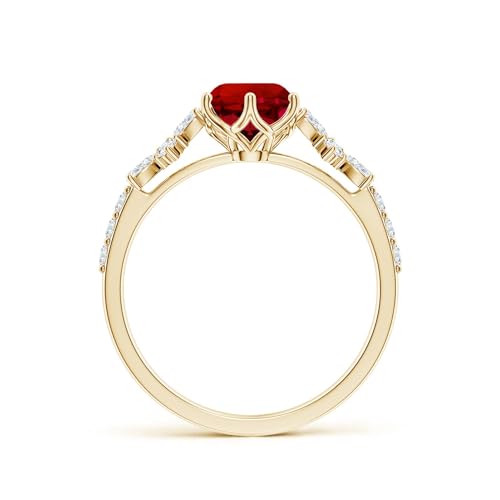 Angara Lab Grown Round Ruby Side Stone Engagement Ring with Accents in 14K Solid Gold/Platinum | July Birthstone, Birthday, Anniversary, Wedding Jewelry Gift for Women2