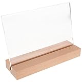 Beavorty Soporte de Letrero Horizontal A6 de Acrílico Transparente con Base de Madera Natural, 5 Unidades, Expositor para Menús, Porta Carteles para Restaurante, Boda y Oficina