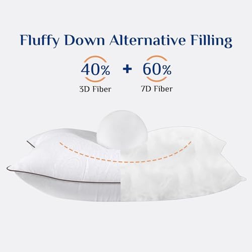 JOLLYVOGUE Pillows Queen Size Set of 2 for Sleeping, Soft and Supportive Bed Pillow with Down Alternative Filling for Side and Back Sleepers, Hotel Collection