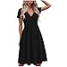 Women's Summer Casual Midi Dress Short Sleeve V Neck A Line Swing Dresses Solid Color Beach Fashion Loose Sundress S-2XL