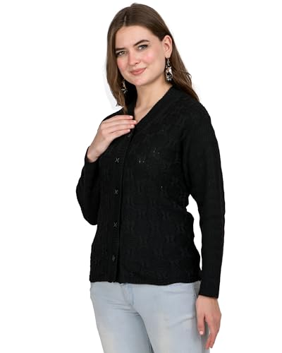 Image of Lady Willington Women Woolen V-Neck Self Design Cardigan Heavy Daffodil Fabric Cardigan Winter Wear Pure Wool Cardigans for Women Sweaters Long Cotty Fully Warm Cardigan Free Sizes