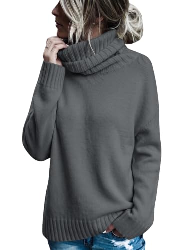 Image of FISACE Womens Oversized Turtleneck Pullover Sweater Cable Knit Sweater Tops | Long Sleeve,Slouchy,Fall,Winter,Lightweight,Loose,Trendy,Casual,Sexy