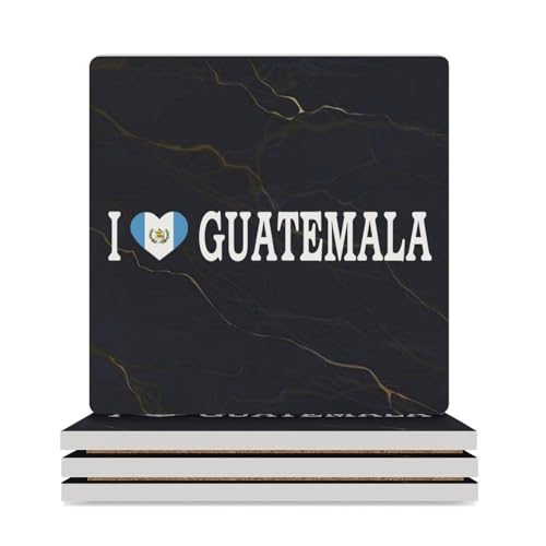 I Love Guatemala Lot de 4 dessous de verre carrés absorbants avec base pour la maison, les boissons, le bar, la cuisine
