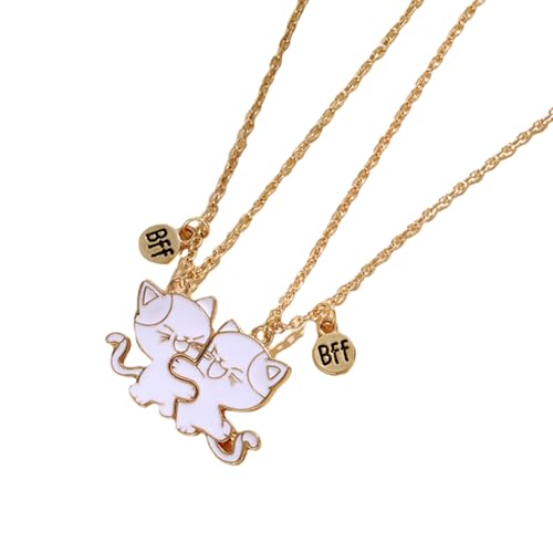 Pack of 2 Friendship Necklaces Cats Pendants Necklace Adjustable Chain Necklace Alloy Texture Neck Jewelry for Daily
