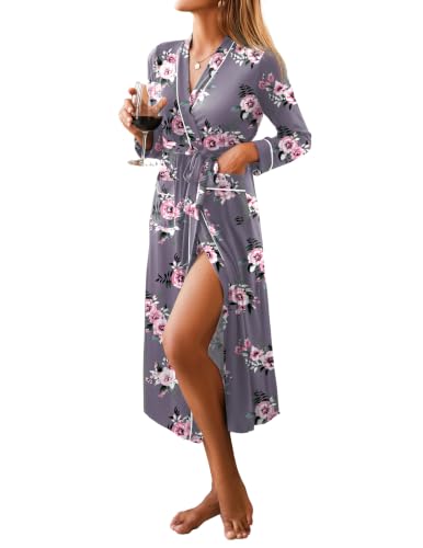 Image of Ekouaer Women Kimono Robes Full Length Knit Bathrobe Lightweight Sleepwear