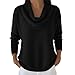 Womens Cowl Neck Pullover Sweater Trendy Casual Loose Long Sleeve Turtleneck Knit Sweaters Lightweight Solid Jumpers B-Black
