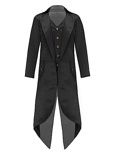Kids Halloween Ringmaster Tuxedo Medieval Tailcoat Jacket Long Steampunk Frock Coat and Felt Hat4