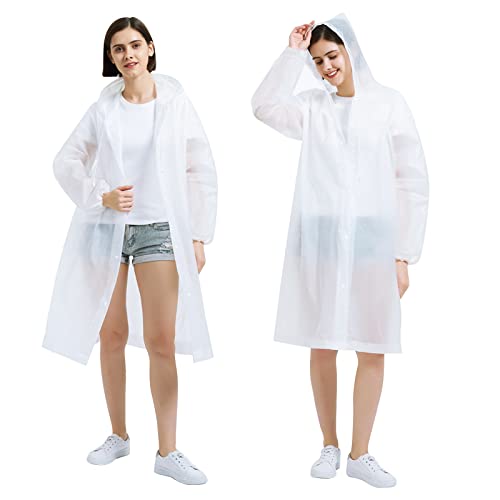 2 Pcs Chubasquero para Hombres y Mujeres Poncho de Lluvia para Adultos Reutilizable Chubasquero Transparente con Capucha, Impermeable Ponchos de lluvia para Camping, Viajes, Montañismo, Al Aire Libre