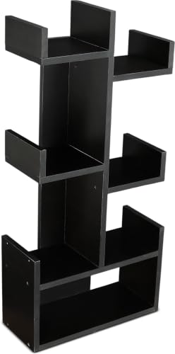 Image of Engineered Wood Bookshelf Multipurpose Home Decor Storage Rack Bookcase Showcase Organizer for Living Room Kitchen (Square 6 Shelf Bookrack) (Black)
