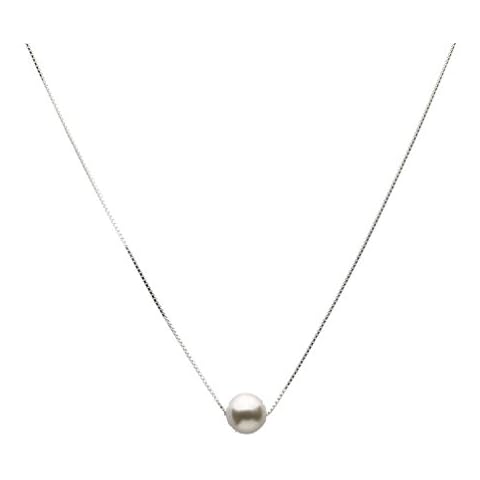 Sterling Silver Box Chain Necklace 10mm Crystal Simulated Pearl 20"+2" Adj Cover