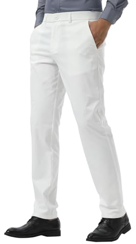 Plaid&Plain Men's Dress Pants Slim Fit Stretch Khaki Pants Wrinkle Free