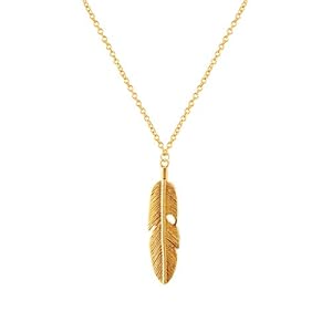 Kercisbeauty Gold Feather Pendant with Chain Necklace Gypsy Long Necklace for Women Men