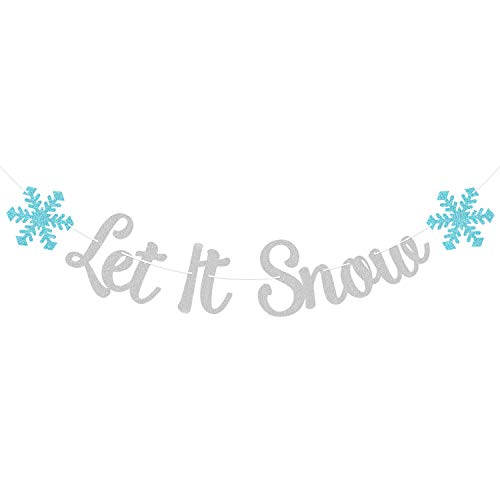 MAGBEA Let It Snow Banner - Snowflake Holiday Garland Party Decorations - Frozen Winter Wonderland Party Supplies - Double-side Winter Holiday Baby Shower Birthday Party Decor (Silver Glitter)