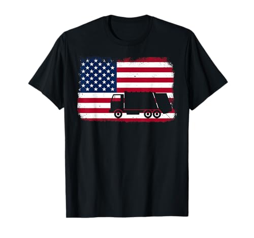 Garbage Truck USA American Flag Patriotic Men Women Boys Camiseta