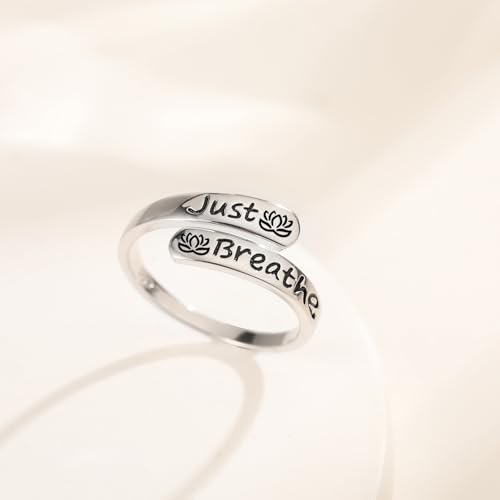 925 Sterling Silver Lotus Just Breathe Ring for Women Adjustable Hope Inspirational Jewelry Encouragement Gifts2
