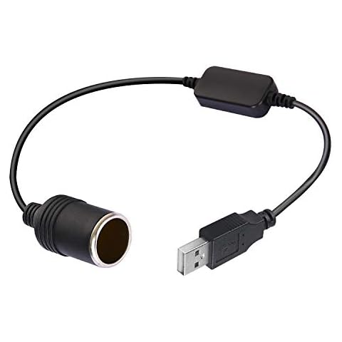 OUOU USB A Male to 12V Car Cigarette Lighter Socket Female Step Up Cable Inverter Converter for Lighters Driving Recorder GPS and More-Black (0.3m/0.98ft) Cover