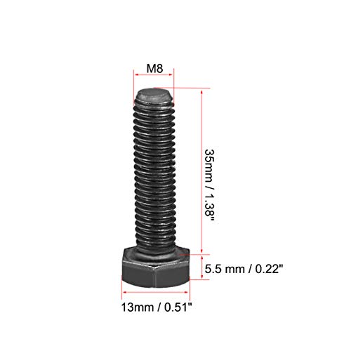 Image of uxcell M8x35mm Hex Head Left Hand Screw Bolts Fastener Carbon Steel Black 2pcs