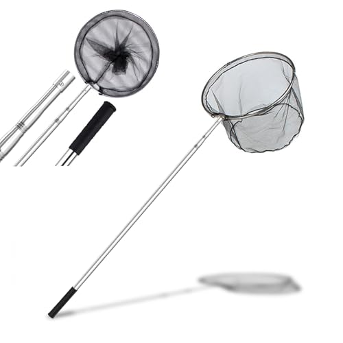 Rede de pesca em aço inoxidável triangular dobrável, 190 cm cabo comprido telescópico extensível, rede à prova de emaranhados, ferramentas limpas para crianças, aquário, lagoas objetos flutuantes