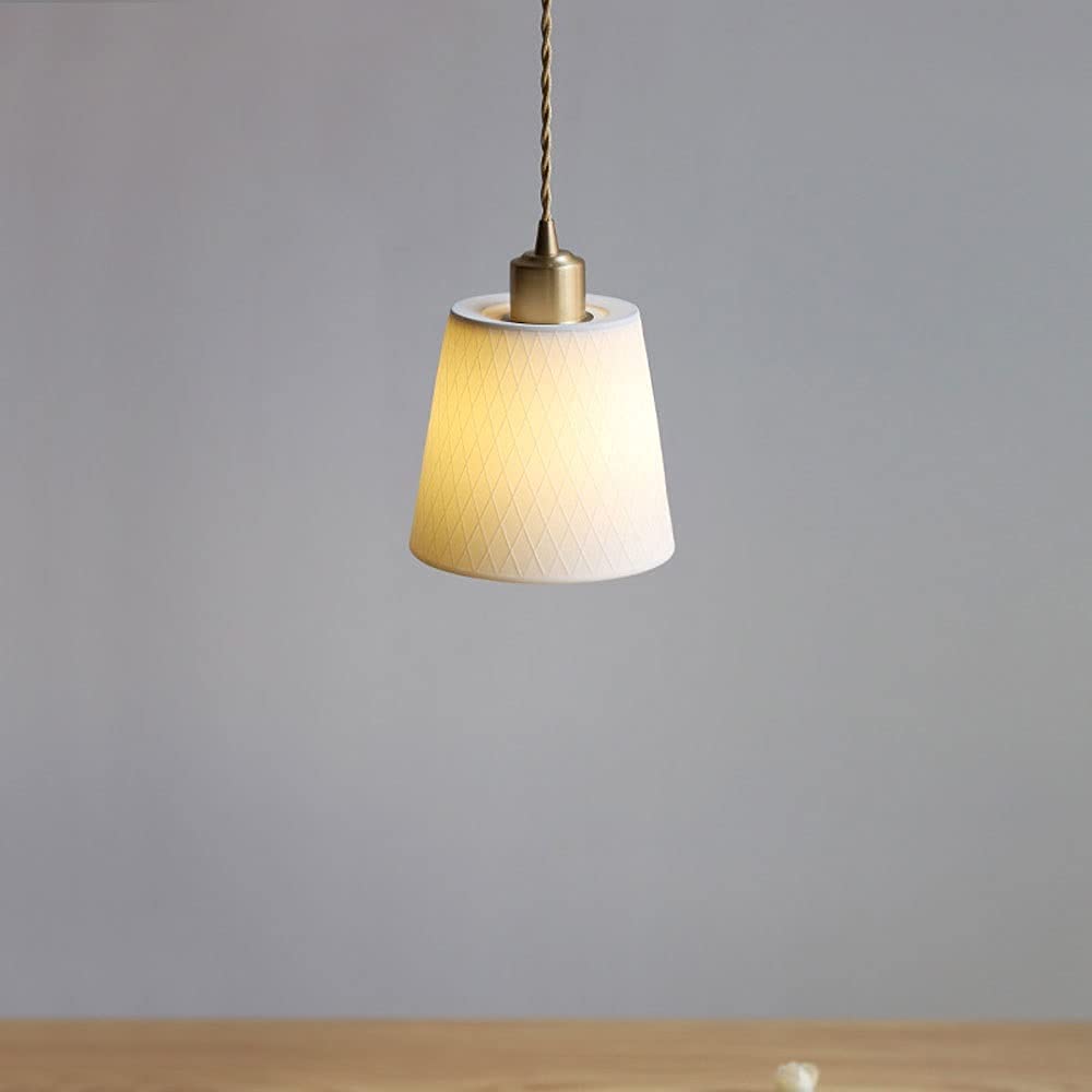 Iluminación Colgante de Material de Porcelana Blanca Simple de Estilo Japonés, Mini Candelabro con Patrón de Cuadrícula, Lámpara Colgante de Hogar con Forma de Linterna Cilíndrica Creativa, Lámp