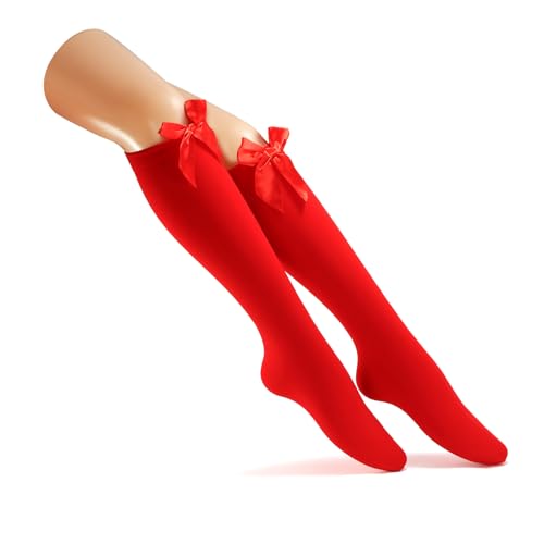 Image of Women Satin Bow Thigh High Socks with Over Knee Thigh Highs Stocking Long Stockings