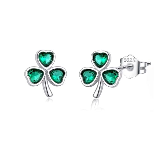 SLUYNZ Pendientes de plata de ley 925 con diseño de trébol de hojas para mujeres, adolescentes y niñas, aretes de trébol verde para primavera y verano, S, Plata de ley, Circonia cúbica