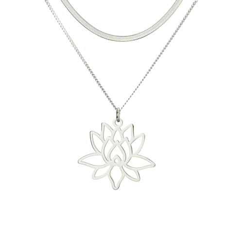 Collier VASSAGO Bouddha Lotus pour Femmes - Pendentif de Guérison Yoga en Acier Inoxydable - Collier Fleur Bouddha - Amulette Symbole Unalome - Bijoux...