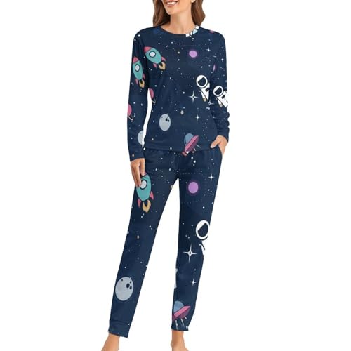Pyjama Femme Fusée Spatiale anti-froid avec Pantalon et T-Shirt Long