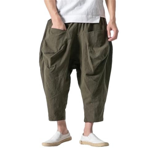 Men Harem Pants Men Chinese Style Ankle-Length Pants Male Wide-Legged Bloomers Trousers