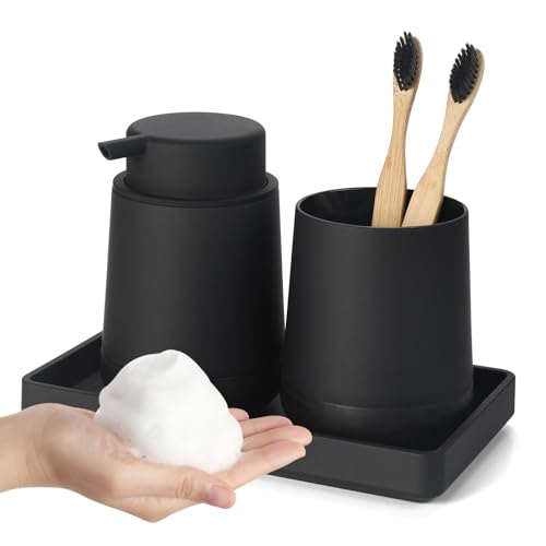 GAHEFY Black Bathroom Countertop Accessories Set - Foaming Soap Dispenser