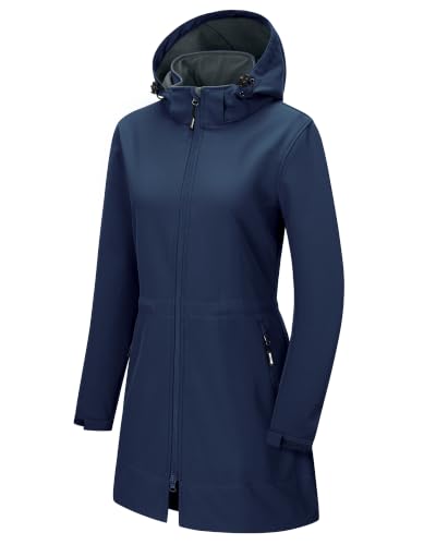 Outdoor Ventures Women's Softshell Jacket with Removable Hood Fleece Lined Windbreaker Insulated Long Warm Rain Jacket