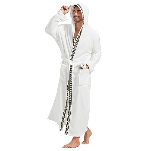 Image of FashGudim Mens Robes Big and Tall with Hood Two-Tone Flannel Fleece Contrast Bathrobe Full Length Plush Long Robe House Coat