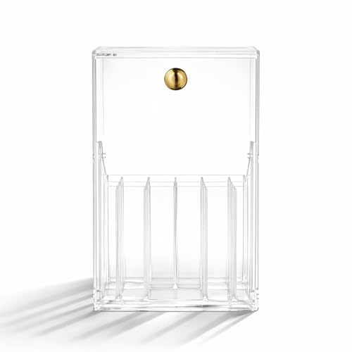 Image of KiZY Luxury Clear Acrylic Lipsstic Nail Polish Makeup Brush Organizer | Elegant Multi-Compartment Makeup & Desk Storage Box for Vanity or Office (Big)