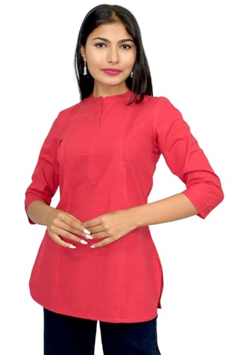 Image of JAIPUR HAND BLOCK Women's Pintuck Plain Short Cotton Kurti|Top STYLE-S91