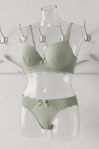 Image of Women's Elegant Lace Trim Padded Lingerie Set with Bow Detail, Push-Up Bra and Matching Panty, Available in six Colours