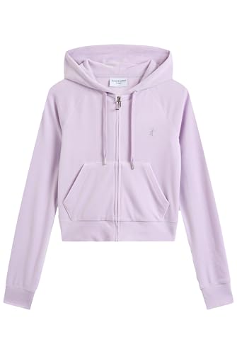Juicy Couture Felpa da Donna Madison con Cappuccio e Cerniera in Velluto, Lilla Pastello., M