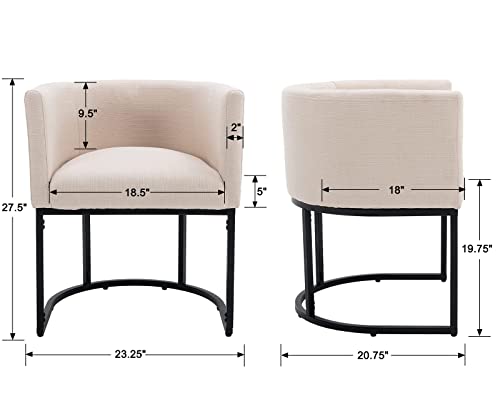 Image of HNY Mid Century Modern Upholstered Dining Chairs with Arms Set of 4, Contemporary Linen Kitchen & Dining Room Chairs, 18.5 inch Wide Accent Chair for Dining Room Living Room with Black Metal Frame, Cream