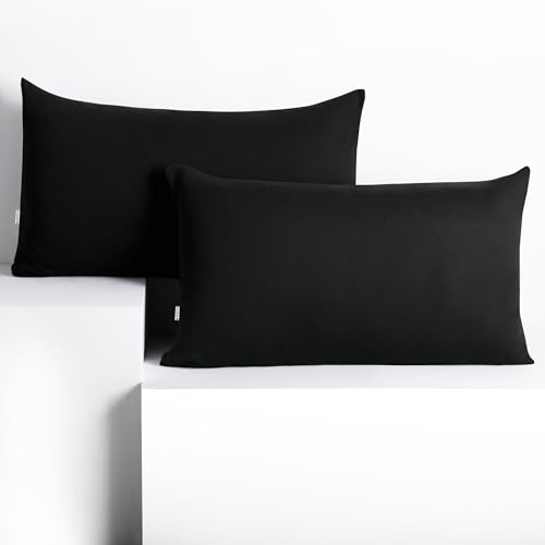 DecoKing Juego de 2 Fundas de Almohada 50 x 60 * 2 Jersey 100% algodón Peinado Cremallera Negro Amber