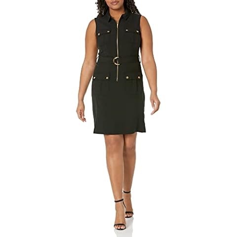 SHARAGANO Women's Sleeveless Shirt Dress with Front Pockets Casual, Black, 14 Cover