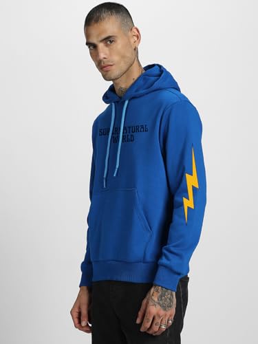 Image of Veirdo Cotton Fleece Regular Fit Full Sleeve Hooded Sweatshirt Front and Back Graphic Printed Jumper Hoodie for Men