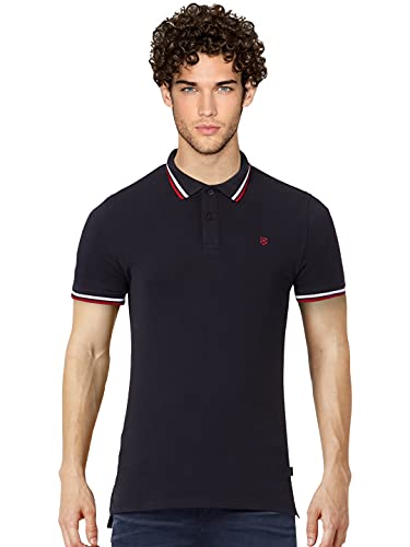 Image of Jack & Jones Men Black Pure Cotton Solid Polo Collar Slim Fit Pure Cotton T-Shirt