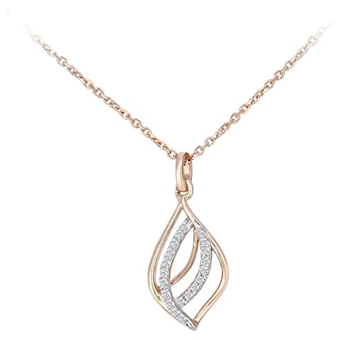Jewelco London 9ct Rose Gold Round 5pts Diamond Teardrop Pendant Necklace 16 inch 42cm Cover