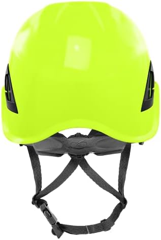 HH-CH1-YG-Yellow Green Protective Helmet with Six-Point Ratchet Suspension and Four-Point Chin Strap, Adjustable Hard Hats for Work