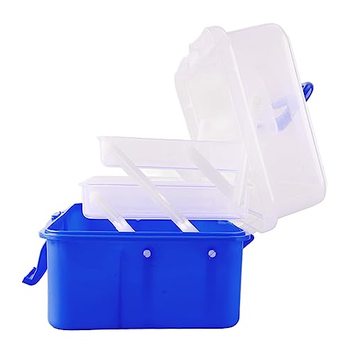 Image of 3 Layer Folding Dividing Storage Box, Portable Multipurpose Handled Organizer and Storage Case for Arts, Crafts,Cosmetic, Sewing, Toy for Medicine Box Sewing Box Organizer (Blue)