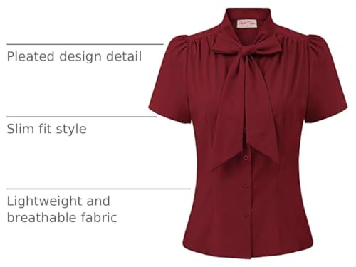 Image of Belle Poque Women Dressy Casual Top Bow Tie Button Down Short Sleeve Blouse