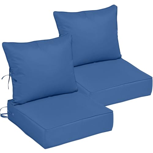 22x22 Outdoor Chair Cushions Set of 2 Waterproof Deep Seat Cushions for Patio Furniture with Removable Cover Fade Resistant 4 Outdoor Seat Cushion with Ties Handle for Wicker Sofa Couch Dark Blue
